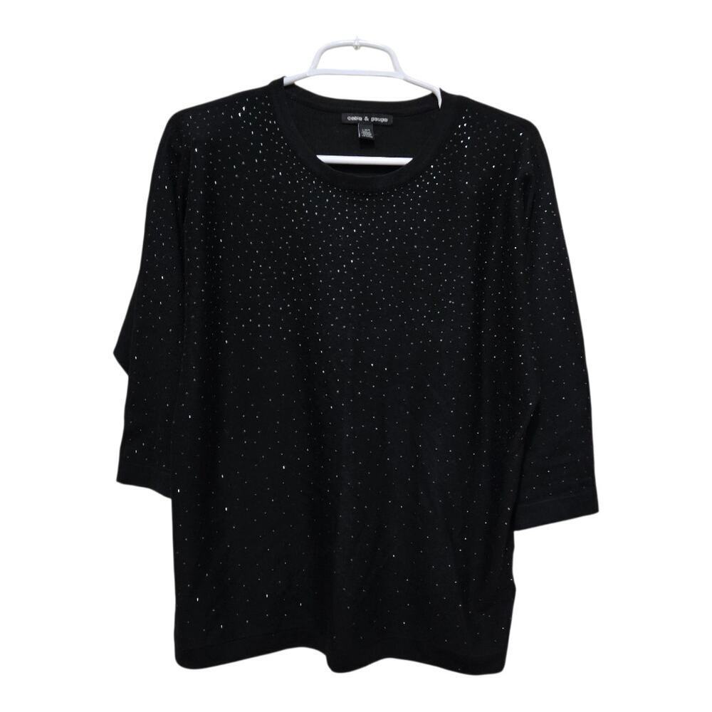Cable & Gauge Black Studded Top L Embellished 3/4 Sleeve